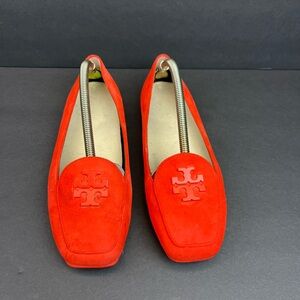 Tory Burch Bright Red Suede Logo Loafers